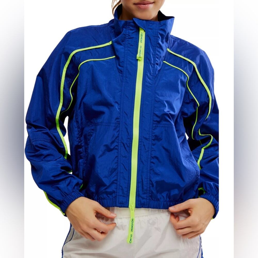 FP Movement Women's Varsity Blues Jacket in size Small. Sapphire/green.